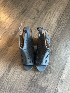 Diba Women's Charcoal Blue Cutout Peep-Toe Slingback Heels